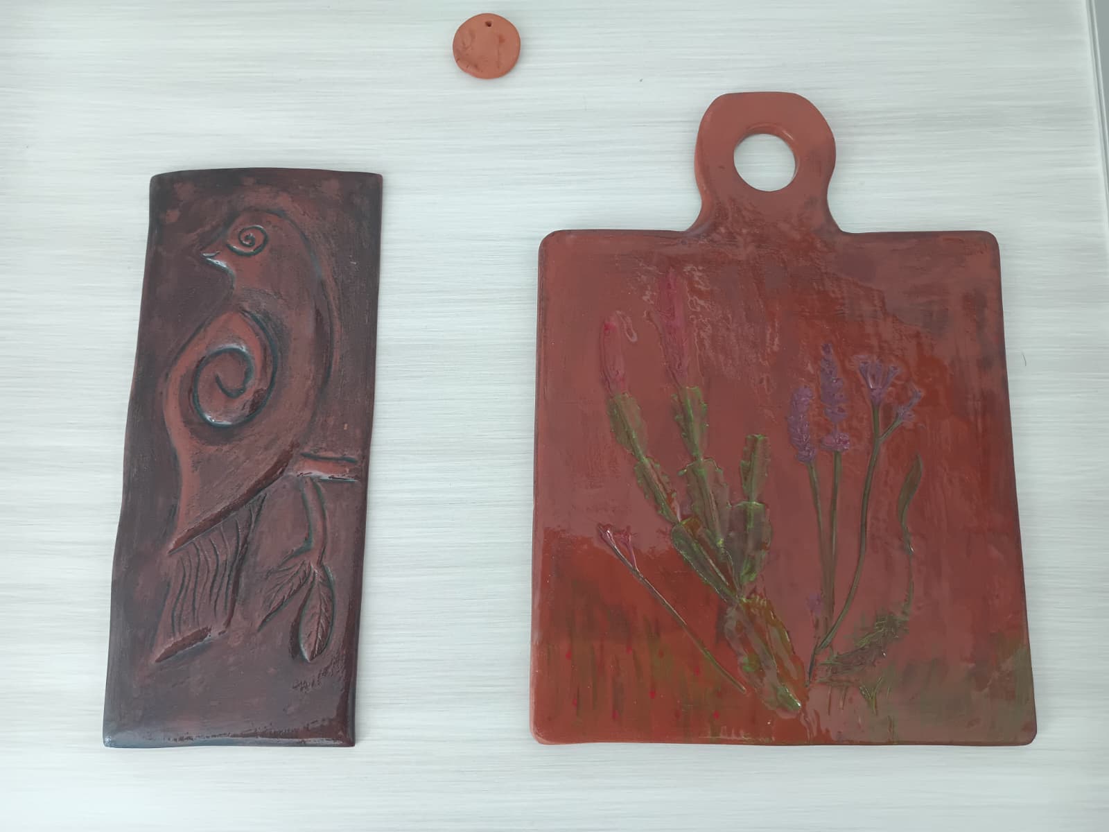 Anadolu'dan İzler: İkili Terracotta Duvar Süsü (Kuş ve Lavanta)